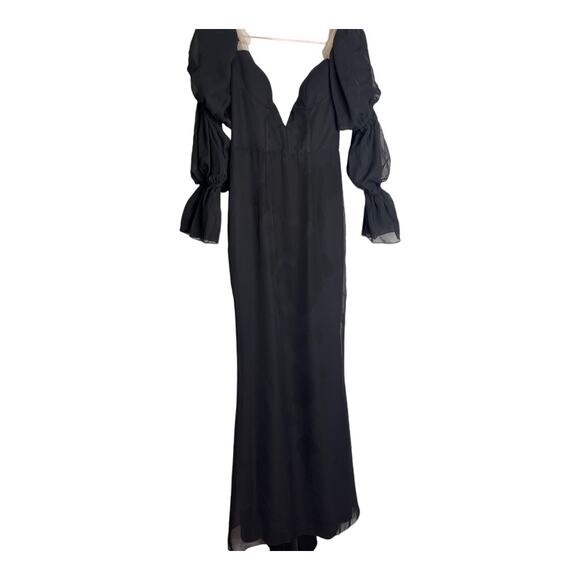 Katie May Estella Gown Maxi Dress Off The Shoulder Chiffon Ruffle Black Size XS - Picture 5 of 16